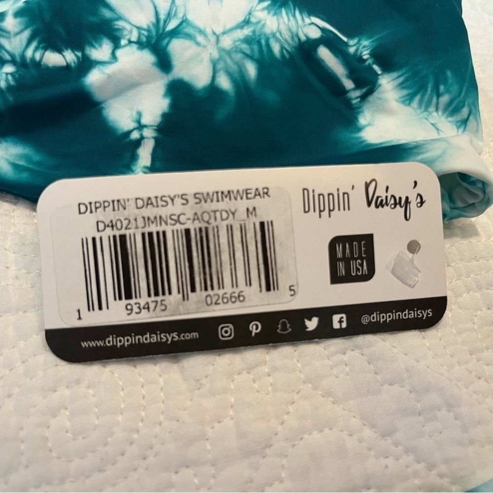 Dippin’ Daisy’s Top Only Teal Tie Dye Tie Front Bikini Swim Top Size Medium - Picture 5 of 8
